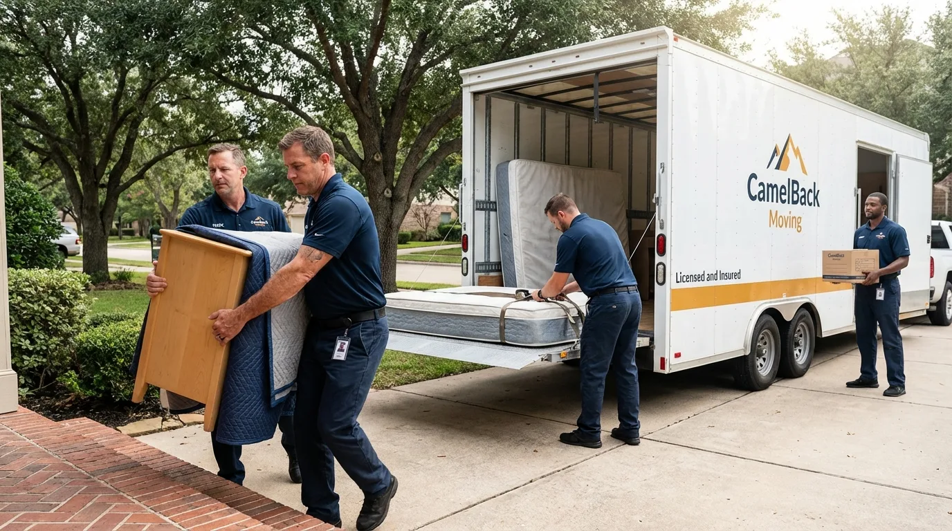 Crew loading residential truck for cross-state move from Bracey, VA